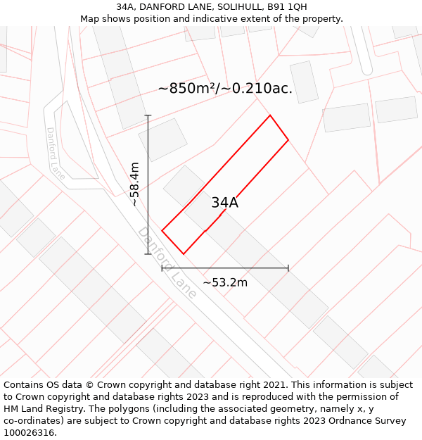 34A, DANFORD LANE, SOLIHULL, B91 1QH: Plot and title map