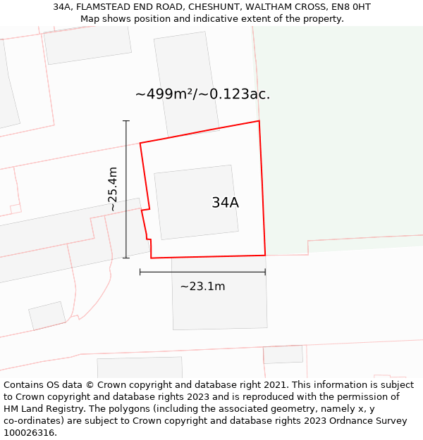 34A, FLAMSTEAD END ROAD, CHESHUNT, WALTHAM CROSS, EN8 0HT: Plot and title map