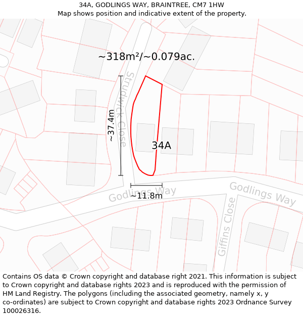 34A, GODLINGS WAY, BRAINTREE, CM7 1HW: Plot and title map