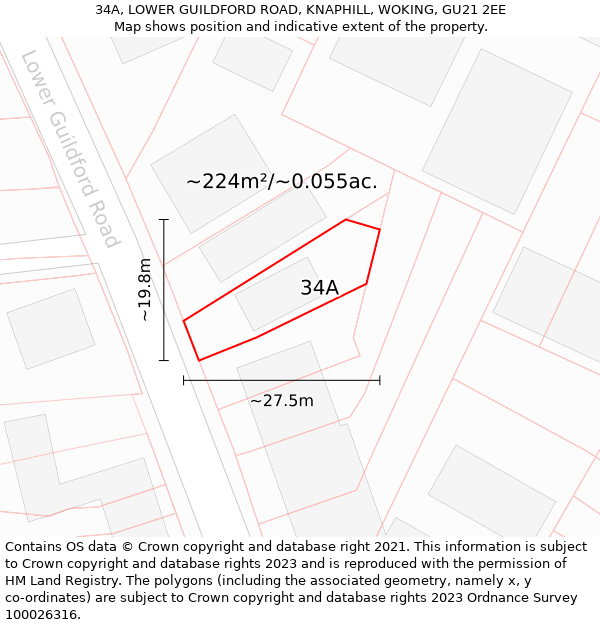 34A, LOWER GUILDFORD ROAD, KNAPHILL, WOKING, GU21 2EE: Plot and title map