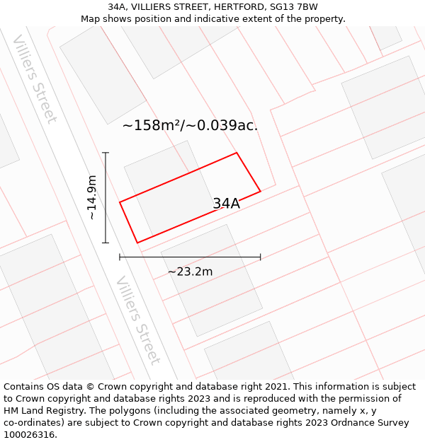 34A, VILLIERS STREET, HERTFORD, SG13 7BW: Plot and title map