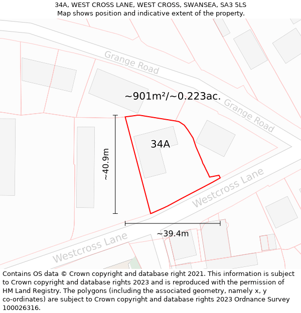 34A, WEST CROSS LANE, WEST CROSS, SWANSEA, SA3 5LS: Plot and title map