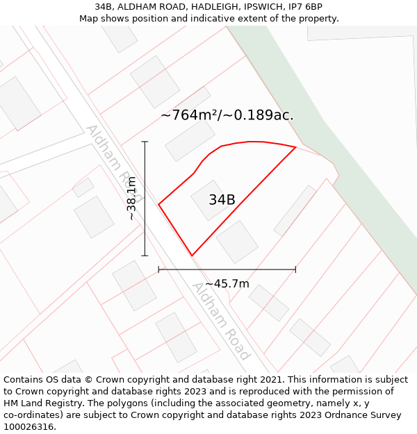 34B, ALDHAM ROAD, HADLEIGH, IPSWICH, IP7 6BP: Plot and title map