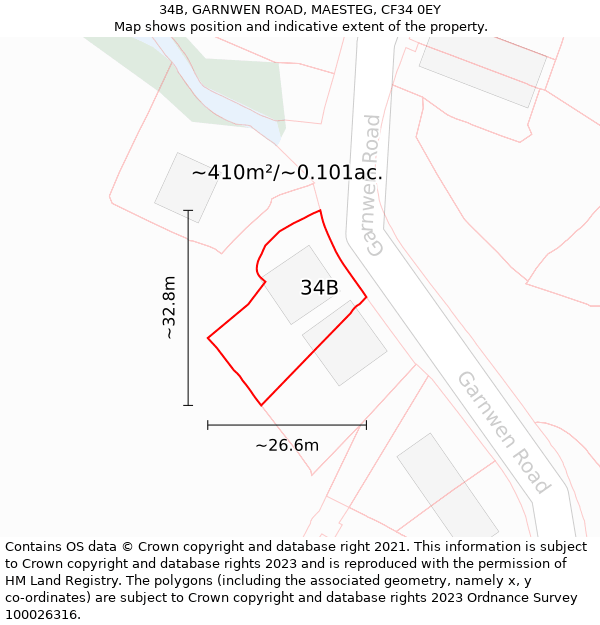 34B, GARNWEN ROAD, MAESTEG, CF34 0EY: Plot and title map