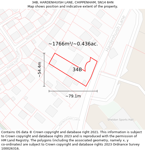 34B, HARDENHUISH LANE, CHIPPENHAM, SN14 6HN: Plot and title map