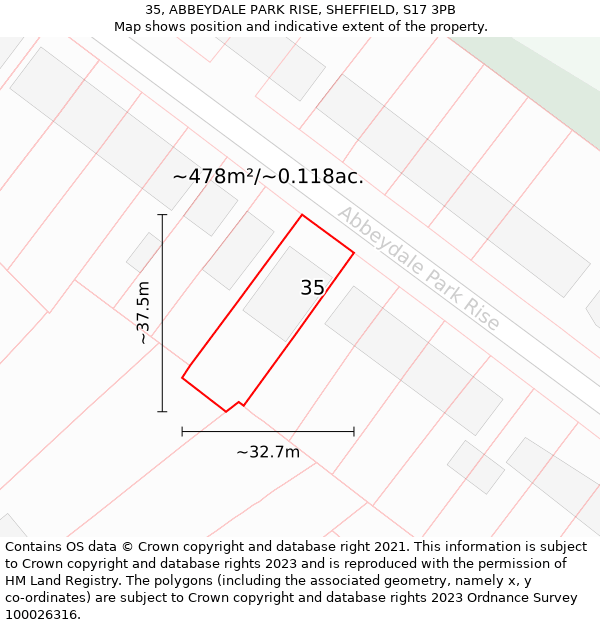 35, ABBEYDALE PARK RISE, SHEFFIELD, S17 3PB: Plot and title map