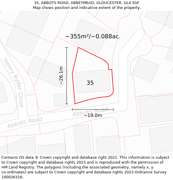 35, ABBOTS ROAD, ABBEYMEAD, GLOUCESTER, GL4 5GF: Plot and title map