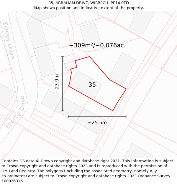 35, ABRAHAM DRIVE, WISBECH, PE14 0TD: Plot and title map