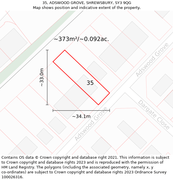 35, ADSWOOD GROVE, SHREWSBURY, SY3 9QG: Plot and title map