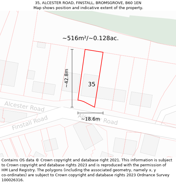 35, ALCESTER ROAD, FINSTALL, BROMSGROVE, B60 1EN: Plot and title map