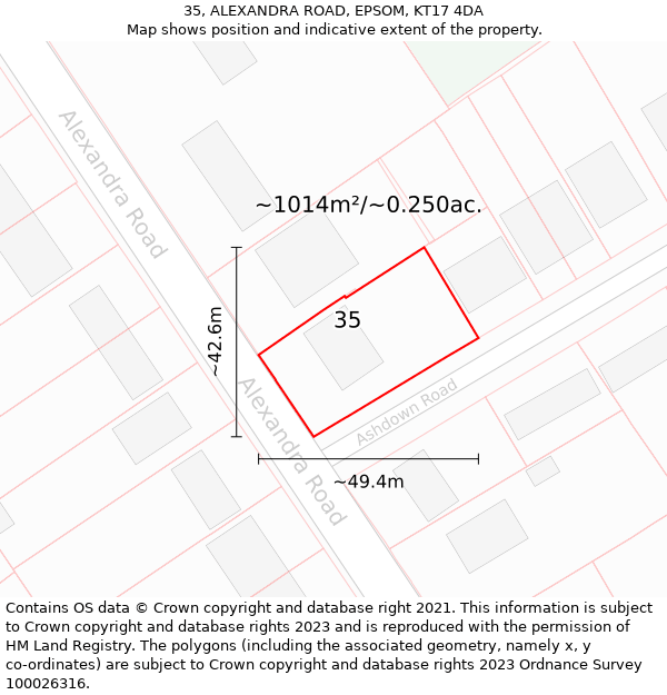 35, ALEXANDRA ROAD, EPSOM, KT17 4DA: Plot and title map