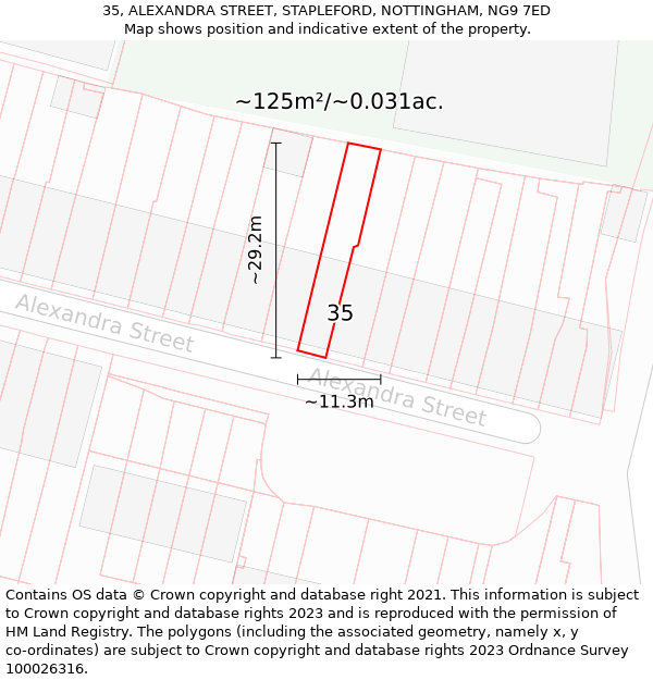 35, ALEXANDRA STREET, STAPLEFORD, NOTTINGHAM, NG9 7ED: Plot and title map