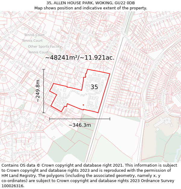 35, ALLEN HOUSE PARK, WOKING, GU22 0DB: Plot and title map
