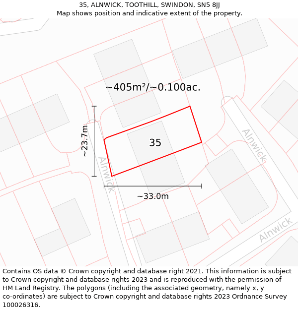 35, ALNWICK, TOOTHILL, SWINDON, SN5 8JJ: Plot and title map