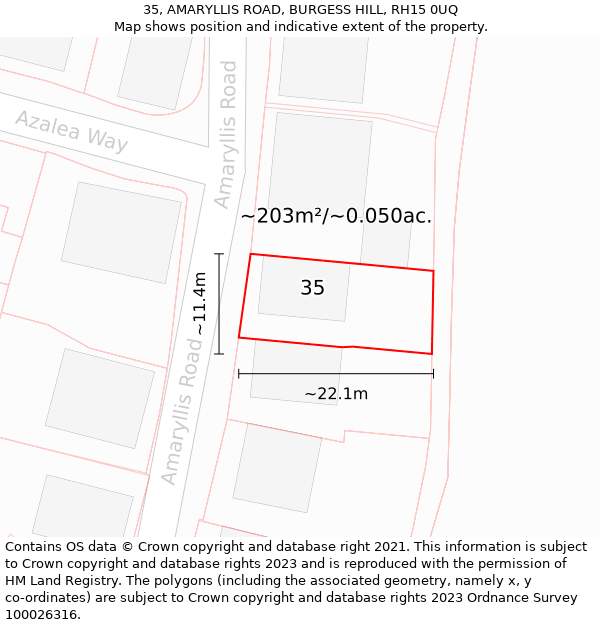 35, AMARYLLIS ROAD, BURGESS HILL, RH15 0UQ: Plot and title map