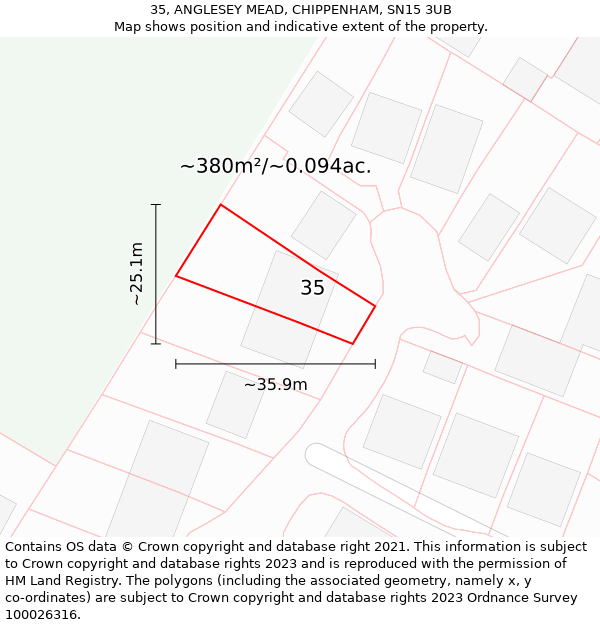 35, ANGLESEY MEAD, CHIPPENHAM, SN15 3UB: Plot and title map