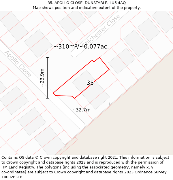 35, APOLLO CLOSE, DUNSTABLE, LU5 4AQ: Plot and title map