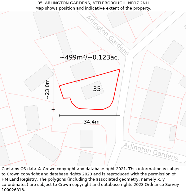 35, ARLINGTON GARDENS, ATTLEBOROUGH, NR17 2NH: Plot and title map