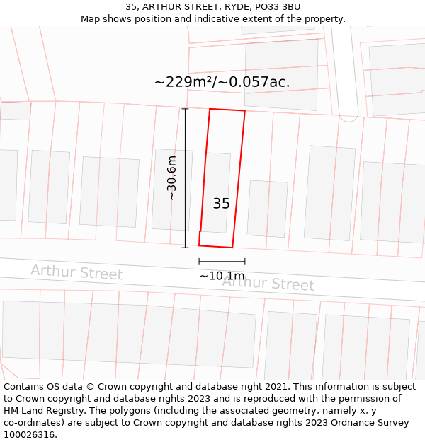 35, ARTHUR STREET, RYDE, PO33 3BU: Plot and title map