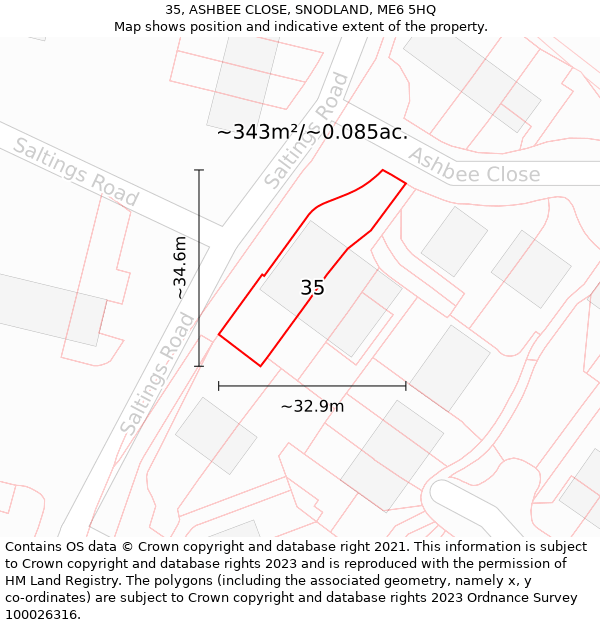 35, ASHBEE CLOSE, SNODLAND, ME6 5HQ: Plot and title map