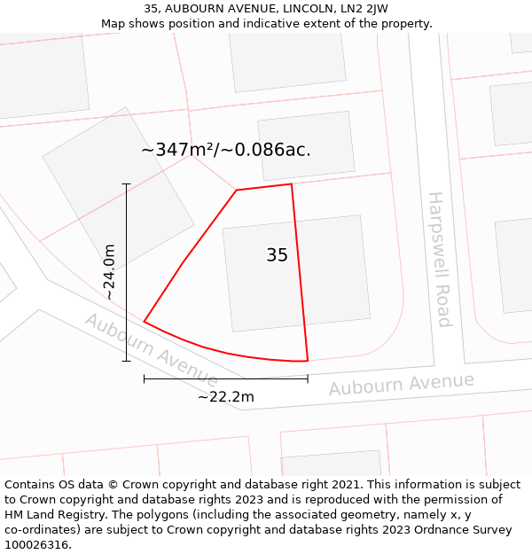 35, AUBOURN AVENUE, LINCOLN, LN2 2JW: Plot and title map
