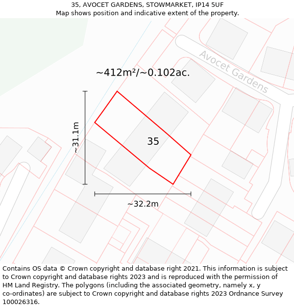 35, AVOCET GARDENS, STOWMARKET, IP14 5UF: Plot and title map