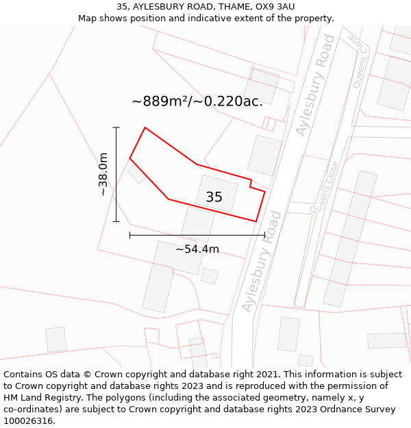 35, AYLESBURY ROAD, THAME, OX9 3AU: Plot and title map
