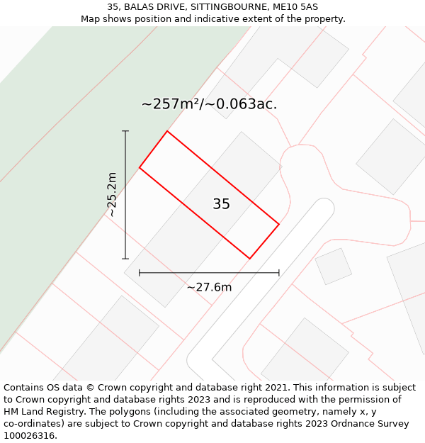 35, BALAS DRIVE, SITTINGBOURNE, ME10 5AS: Plot and title map