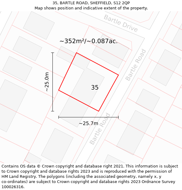 35, BARTLE ROAD, SHEFFIELD, S12 2QP: Plot and title map