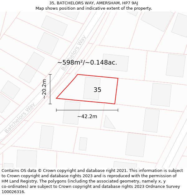 35, BATCHELORS WAY, AMERSHAM, HP7 9AJ: Plot and title map