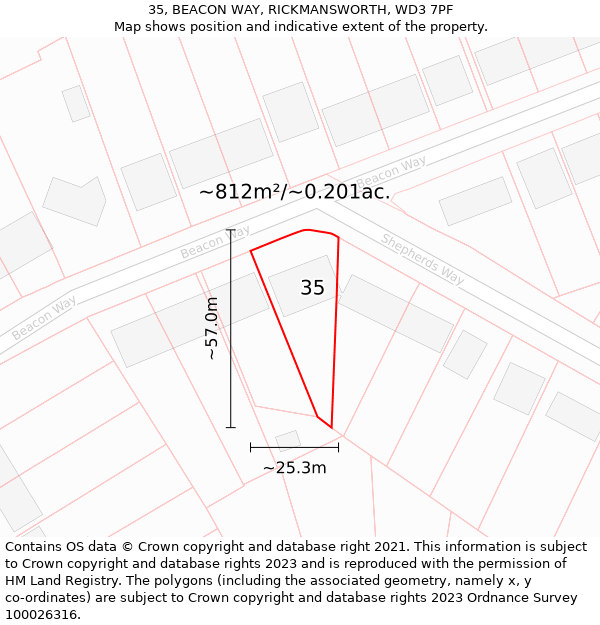 35, BEACON WAY, RICKMANSWORTH, WD3 7PF: Plot and title map