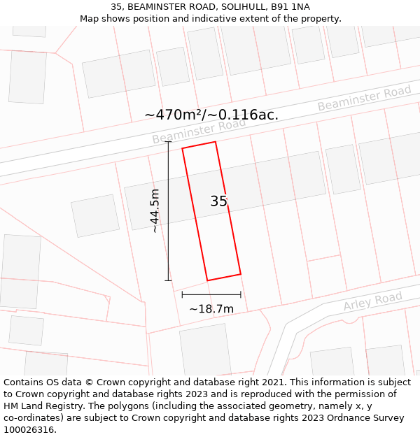 35, BEAMINSTER ROAD, SOLIHULL, B91 1NA: Plot and title map