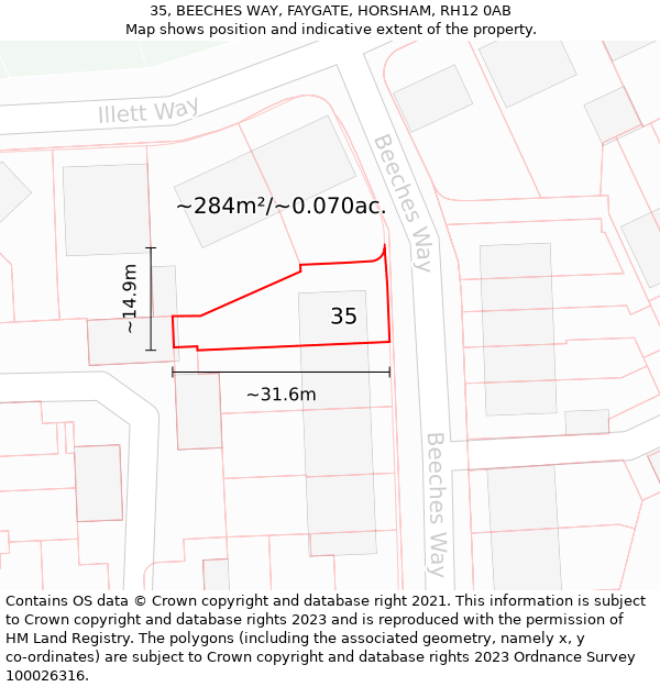 35, BEECHES WAY, FAYGATE, HORSHAM, RH12 0AB: Plot and title map