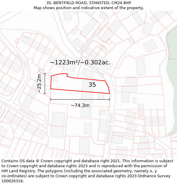 35, BENTFIELD ROAD, STANSTED, CM24 8HP: Plot and title map