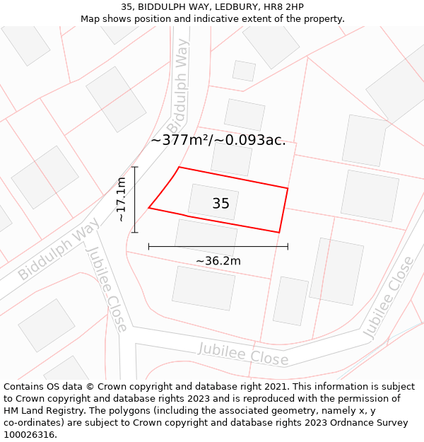 35, BIDDULPH WAY, LEDBURY, HR8 2HP: Plot and title map