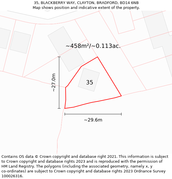 35, BLACKBERRY WAY, CLAYTON, BRADFORD, BD14 6NB: Plot and title map