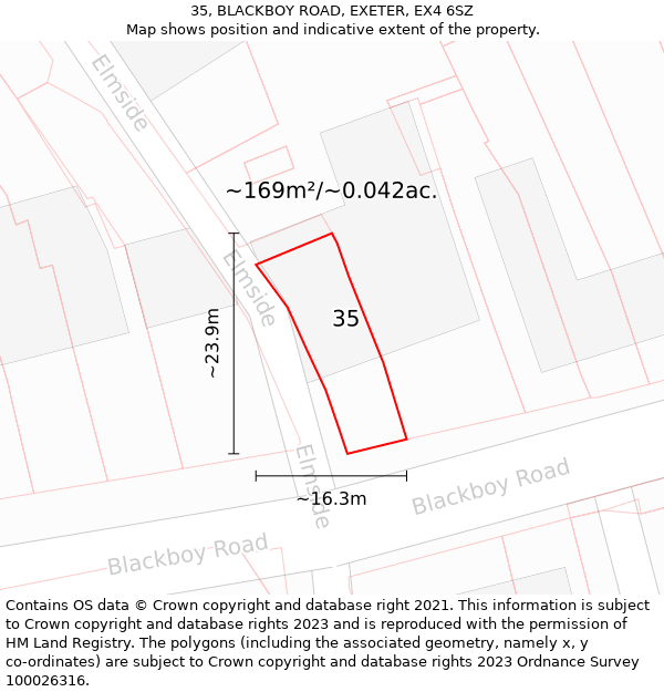35, BLACKBOY ROAD, EXETER, EX4 6SZ: Plot and title map
