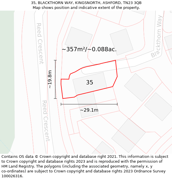 35, BLACKTHORN WAY, KINGSNORTH, ASHFORD, TN23 3QB: Plot and title map