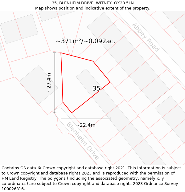 35, BLENHEIM DRIVE, WITNEY, OX28 5LN: Plot and title map