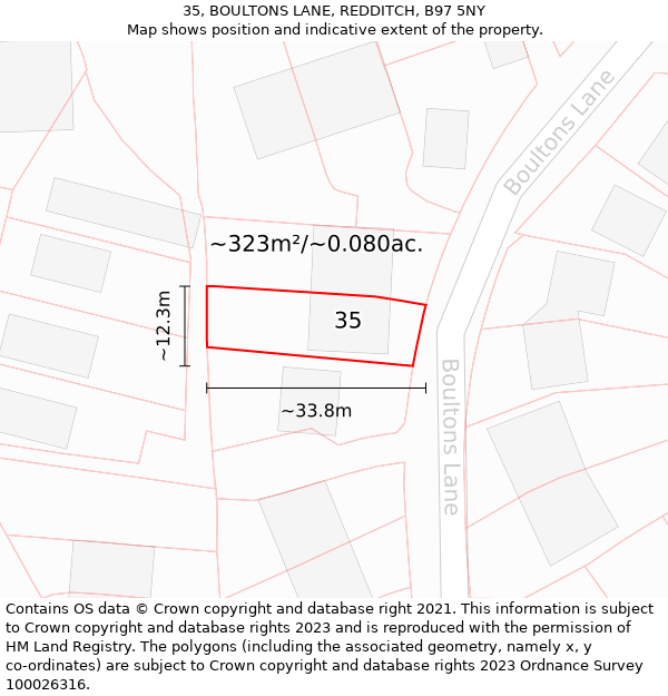 35, BOULTONS LANE, REDDITCH, B97 5NY: Plot and title map