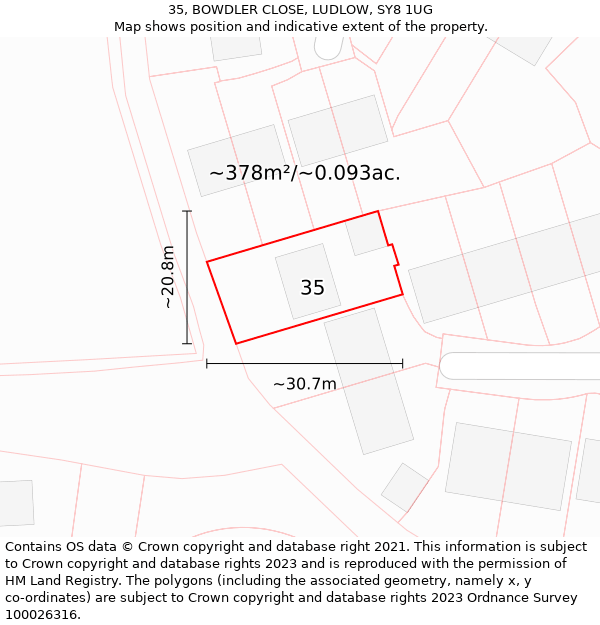 35, BOWDLER CLOSE, LUDLOW, SY8 1UG: Plot and title map