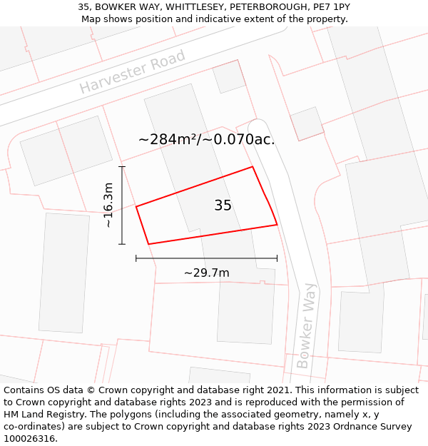 35, BOWKER WAY, WHITTLESEY, PETERBOROUGH, PE7 1PY: Plot and title map