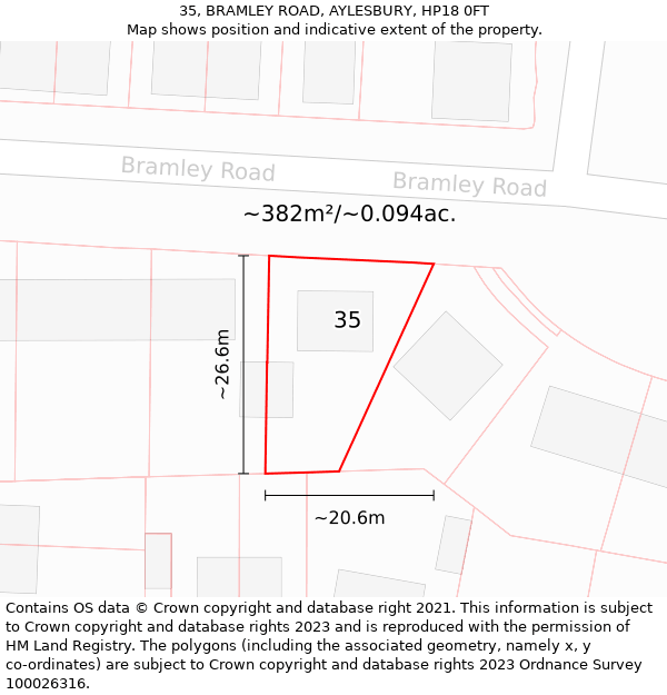 35, BRAMLEY ROAD, AYLESBURY, HP18 0FT: Plot and title map