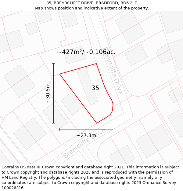 35, BREARCLIFFE DRIVE, BRADFORD, BD6 2LE: Plot and title map