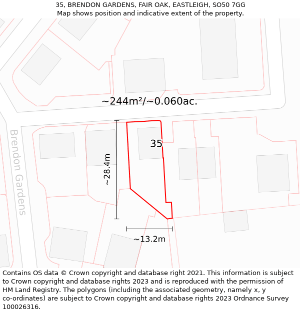 35, BRENDON GARDENS, FAIR OAK, EASTLEIGH, SO50 7GG: Plot and title map