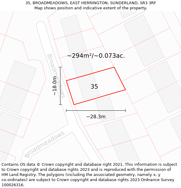 35, BROADMEADOWS, EAST HERRINGTON, SUNDERLAND, SR3 3RF: Plot and title map