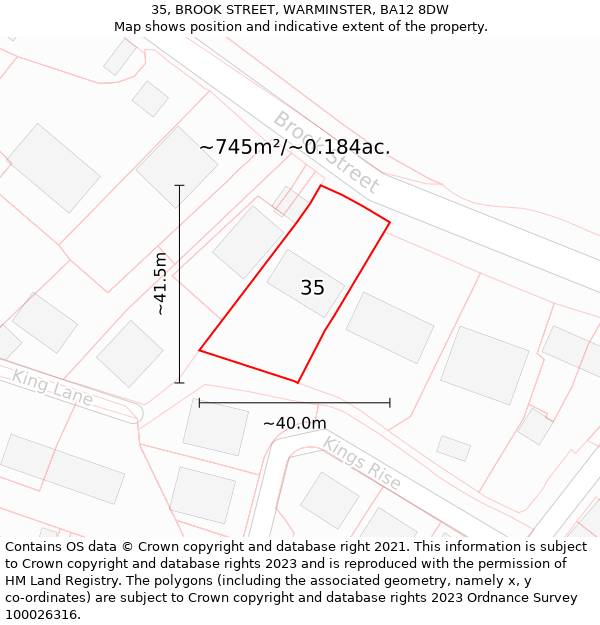 35, BROOK STREET, WARMINSTER, BA12 8DW: Plot and title map