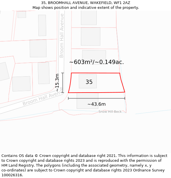 35, BROOMHALL AVENUE, WAKEFIELD, WF1 2AZ: Plot and title map