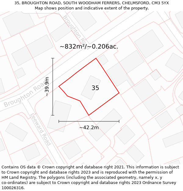 35, BROUGHTON ROAD, SOUTH WOODHAM FERRERS, CHELMSFORD, CM3 5YX: Plot and title map