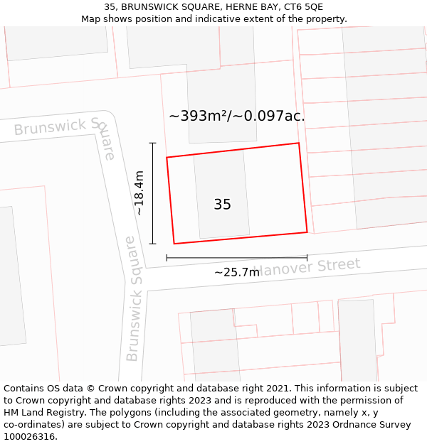 35, BRUNSWICK SQUARE, HERNE BAY, CT6 5QE: Plot and title map